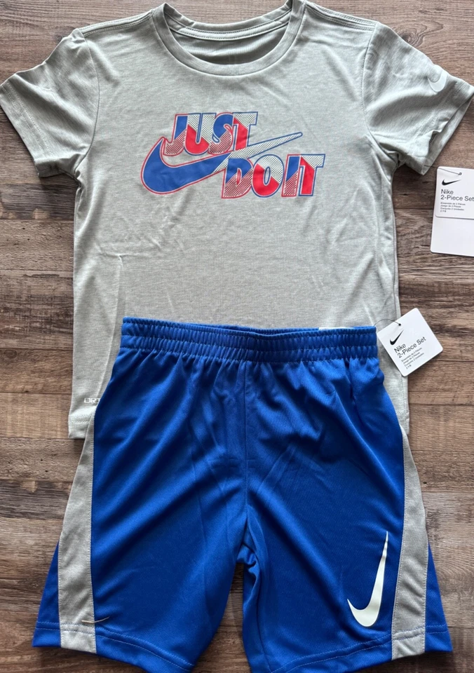 Boys Nike Outfit Size 7 Dri Fit Shorts Shirt Gray Black