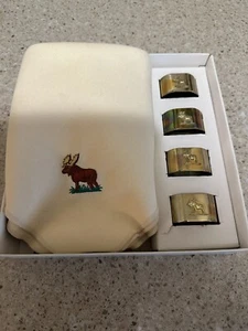 Embroidered Set of 4 Moose Napkins and Matching Embossed Napkin Ring Holders - Picture 1 of 13