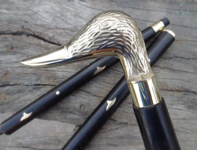 Antique Style Vintage Black Brass Duck Head Wooden Cane Walking Stick Men's Cane - Image 1 of 4