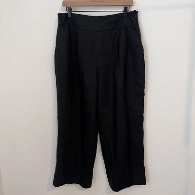 Jones New York Women’s 100% Linen Trousers Black Size 12 Cropped Wide Lagenlook - Image 1 of 4