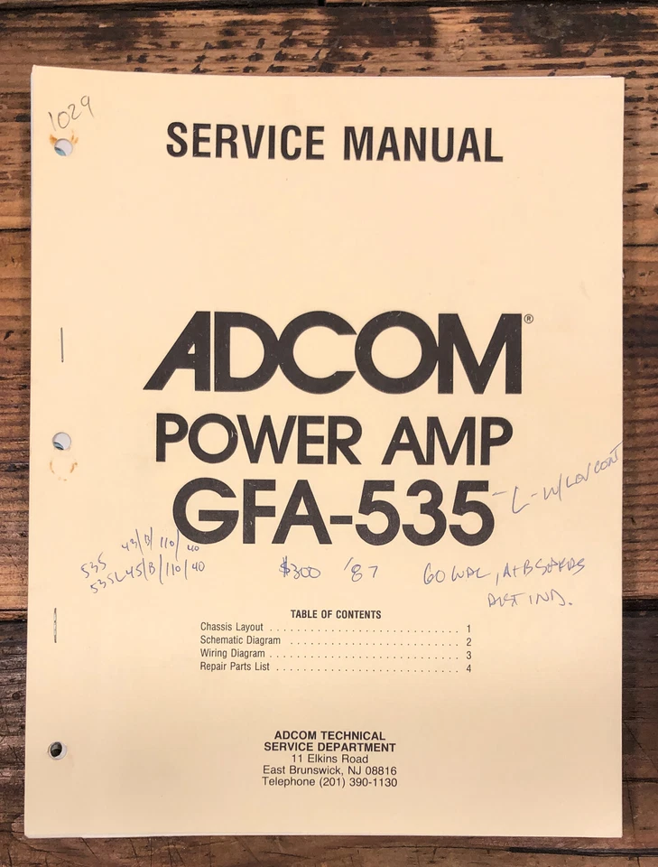 Adcom GFA-535 Amplifier  Service Manual *Original* - Image 1 of 1