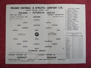 FULHAM v PLYMOUTH ARGYLE | 1959/1960 | RESERVES | 21 NOV 1959 | UK FREEPOST - Picture 1 of 2