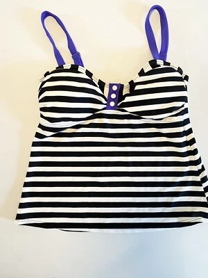 Женский средний размер 10 высокий серый в черную полоску танкини топ без рукавов тренировки плавание - Изображение 1 из 3