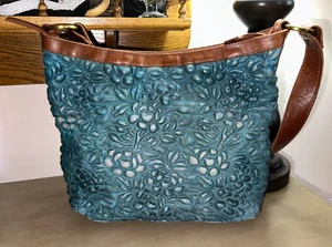 ANABAGLISH Sundance Trapunto Cuero Hobo Bolso de Hombro Monedero Azul Envejecido Usado en Excelente Condición - Imagen 1 de 8