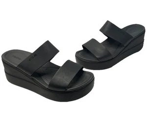 Crocs Sandals Womens 7 Brooklyn Casual Slip On Wedge Slide 206219 Black Rubber - Picture 1 of 10
