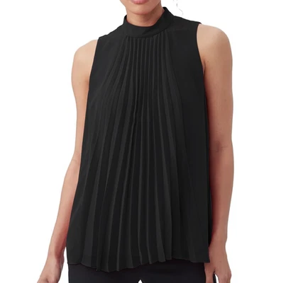 NWT- Trina Turk 'Farasha' Sleeveless Pleated A-Line Top, Black - XSmall - Image 1 of 3