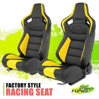 {Комплект из 2} Универсальные черные/желтые виниловые кожаные гоночные сиденья с креплением L+R - Изображение 1 из 4