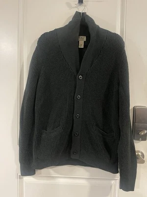 LL Bean Men’s Cardigan Sweater Gray Waffle Knit Organic Cotton 516104 Size M-Reg - Image 1 of 4