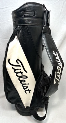 Titleist Vintage Golf Cart Bag 3 Way Leather Grain Black White - Image 1 of 4