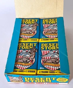 Vintage 1991 Box mit 36 neuen Packungen Topps Desert Storm Trading Cards und Stickern - Bild 1 von 7