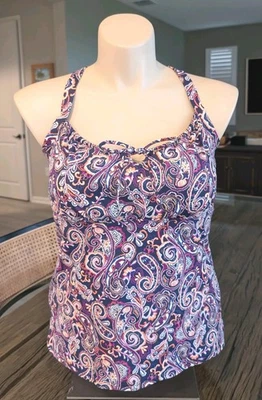 New Lands' End 16 D Blue Paisley  Underwire Tankini Swim Top Convertible Straps  - Image 1 of 4