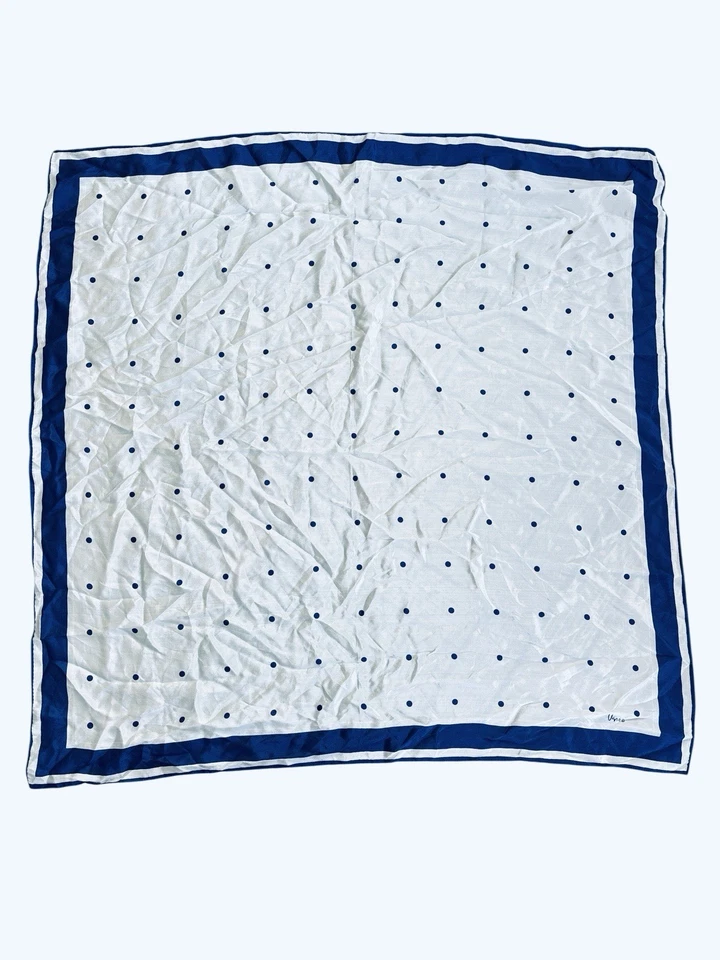 Bufanda vintage de lunares 100 % seda azul claro y azul marino de diseñador Vana Foto 1 de 4