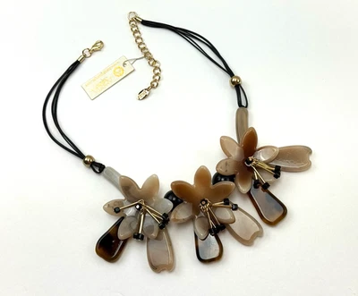 Collar Amrita Singh Cordón Negro Grande Desnudo Flor Grueso 18" Estate Foto 1 de 4