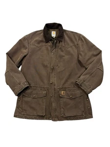 Vtg Carhartt Western Work Jacket C52 Blanket Lined Ranch Barn Coat Brown Men’s L - Picture 1 of 11