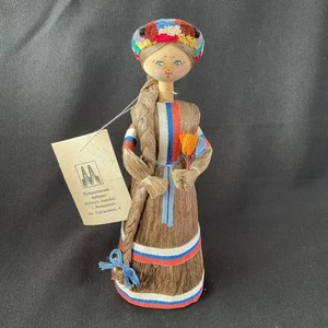 Vintage russische Strohpuppe handbemalt ~ Original Etikett. Seltenes Sammlerstück ~ 26 cm - Bild 1 von 2
