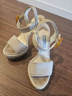 Rare Prada Beige Suede Ankle Strap Sandals High Heel Size 36 US 6 - Image 1 of 4