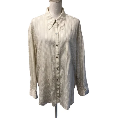 Blusa Vince feminina com botões XL branca preta listra caimento solto professor de escritório - Imagem 1 de 4