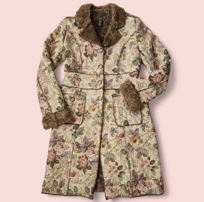 Anthropologie винтажный стиль цветочный гобелен меховая куртка - Изображение 1 из 4