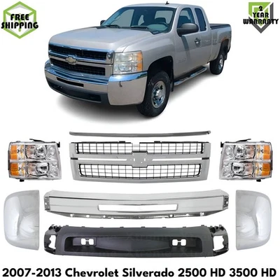 Front Bumper Chrome & Headlights Kit For 2007-2013 Chevrolet Silverado 2500 HD Foto 1 de 4