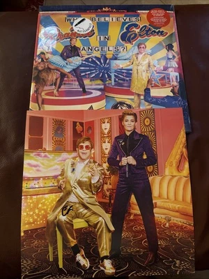 SIGNED NEW Elton John Art Card w Who Believes In Angels Pink Vinyl LP Brandi Foto 1 de 4