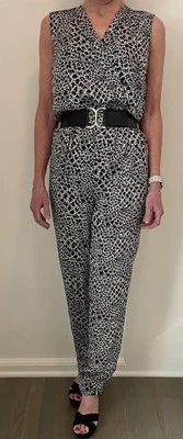 Mono diane von furstenberg, talla 4, sin mangas, cuello en V a presión, negro/blanco, Classi Foto 1 de 4