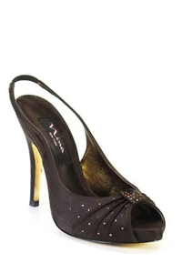 Nina Womens Brown Bedazzled Peep Toe Slingbacks Heels Sandals Shoes Size 5.5M - Picture 1 of 7