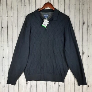 NEU Haggar Poloshirt Herren Größe Large schwarz Argyle Langarm Neu mit Etikett - Bild 1 von 6