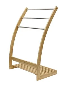 Bamboo Towel Bar Metal Holder Rack 3-Tier Freestanding and Bottom shelf for Bath - Picture 1 of 7