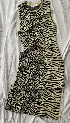 Vestido Proenza Schouler Etiqueta Blanca Sin Mangas Largo Midi Estampado Animal Diseñador Foto 1 de 4