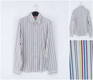 Mens HUGO BOSS Shirt Large Size Vintage Striped Long Sleeve Formal Business Top - Picture 1 of 12