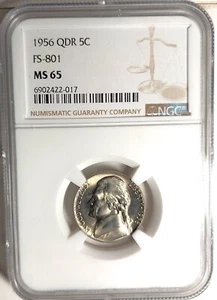 1956 BU JEFFERSON NICKEL NGC MS65 QUAD DIE REVERSE FS-801 #017 - Picture 1 of 6