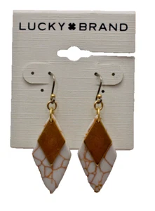 Lucky Brand Diamond Shape Drop Earrings Goldtone White JWEL8692 New! NWT - Picture 1 of 2