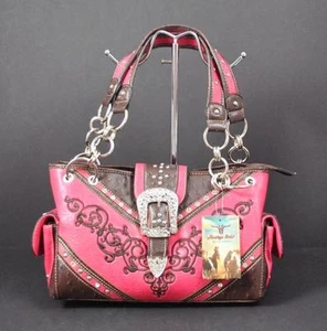 Bolso de hombro Heritage West fucsia con hebilla rosa estrás con tachuelas P1 - Imagen 1 de 12