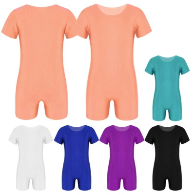 Kids Girls Boys Gymnastics Dance Leotard Short Sleeves Ballet Athletic Unitards - Image 1 of 3