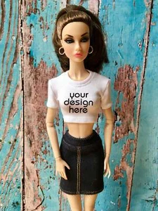 Bouutique Staple Custom Print Crop T-shirt for Poppy Parker Doll 12 Inch - Picture 1 of 30