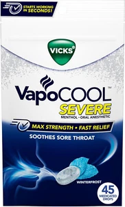 NEW Vicks VapoCool Severe Sore Throat Drops, Max Menthol, Winterfrost, 45ct - Picture 1 of 5