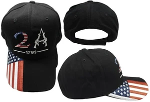 TRUMP 2024 2A USA Overlay 1791 2nd Amendment USA Flag On Bill Black Cap Hat  - Picture 1 of 6