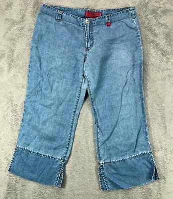 HOT KISS Womens 32 Cropped Jeans 100% Linen Juniors 7 Jeans Split Hems Mid Rise - Image 1 of 4