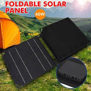 21W Portable Solar Panel Foldable Dual USB Charger For Phone Power Station Black - Picture 1 of 12