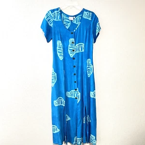 PINEAPPLE PASSION Maxi Dress Womens M Blue Button Up Hawaiian Beach Vacation - Picture 1 of 12