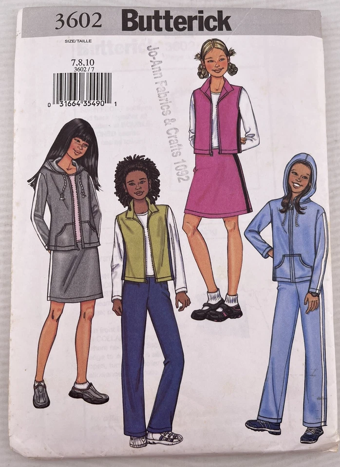 Butterick Sewing Pattern 3602 Girls Childs Jacket Vest Pants Size 7-10 Uncut - Image 1 of 3