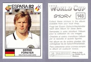 BERND FORSTER Figurine Panini WORLD CUP STORY (Espana 82) OTTIMA STICKER MINT - Imagen 1 de 3