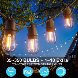 20M-200M Dimmable 35-350 LED Bulbs Festoon String Lights Wedding Garden Patio AU - Picture 1 of 27