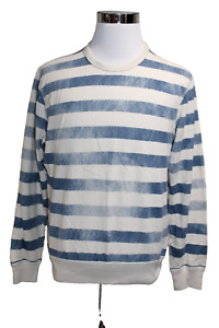 J.Crew Vintage Fleece Blue Beige Striped Sweatshirt Pullover Nautical Look L