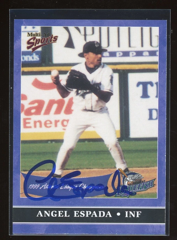 2000 Bridgeport Bluefish ANGEL ESPADA Signed Card autograph AUTO METS BRAVES - Image 1 of 1