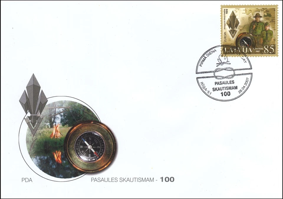 Scout Camp Jubilee Orienteering Training Compass 100 Year Latvia Baltic FDC 2007 - Image 1 of 1