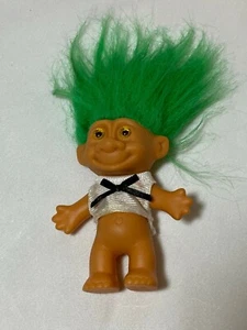1990's Vintage 4"-8" Troll Doll Green Hair White Vest - Picture 1 of 3