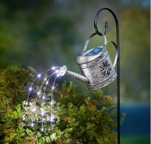 Solar Power Twinkling 30 LED Garden Watering Can Light Shepard's Hook Display - Picture 1 of 2