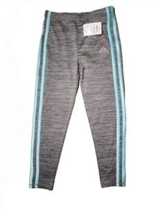 NWT Adidas Sz 6 Athletic Gray Leggings W Aqua Stripes Down Side - Picture 1 of 6