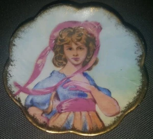 Limoges Frankreich Porzellan 3" handbemalt Miniatur Mädchen Portrait Teller nummeriert - Bild 1 von 12